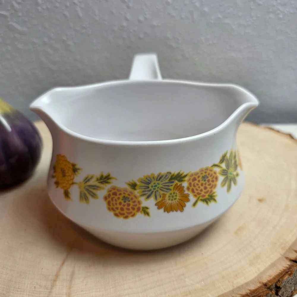 Noritake Progression Sunny Side 9003 Creamer Vintage 70s Floral Dual Spout Japan